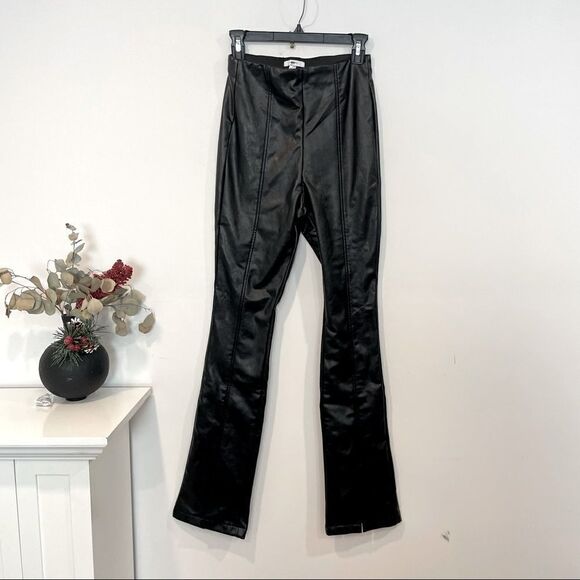 BP. Black Faux Leather High Waist Slim fit Split Hem Leggings Bootcut Pants - Picture 1 of 7